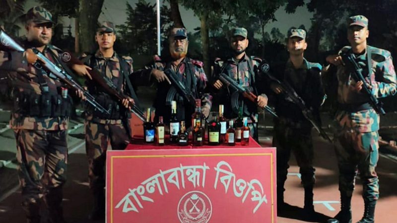 তেঁতুলিয়া সীমান্তে বিজিবির অভিযানে ১১ বোতল ভারতীয় মদ জব্দ
