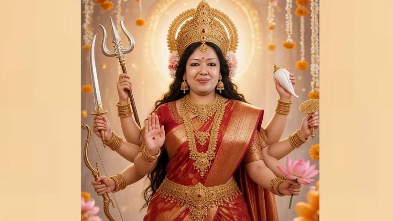 দেবী দুর্গার সাজে এবার রুমিন ফারহানা